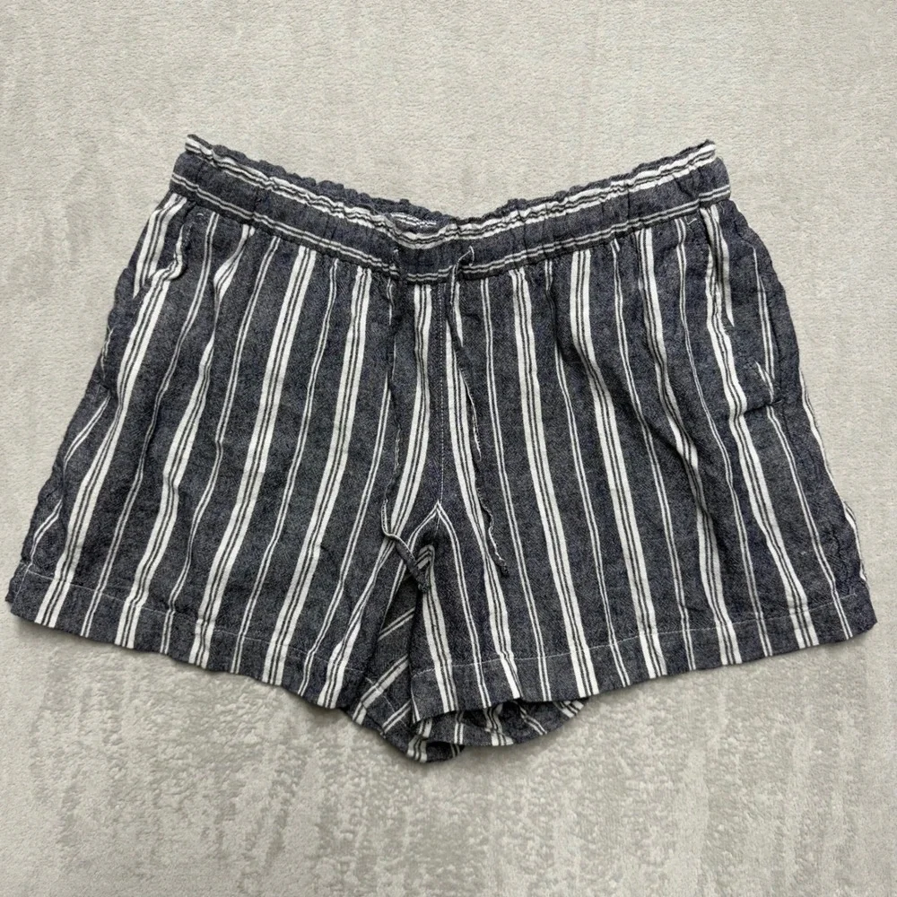 Gap Womens Blue White Striped Linen Blend Drawstring Shorts Size Large